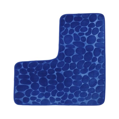 QRXALISA Badematte L-förmige Eckmatte fürs Badezimmer mit Kopfsteinpflaster, wasserabsorbierendem Flachbodenteppich, weiche, rutschfeste Badezimmermatten(Dark Blue) von QRXALISA