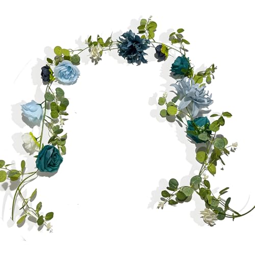 Künstliche Rosengirlande, 2 m, künstliche Rosenranke, blaue und weiße Rosen, Blumengirlande für Hochzeitsbogen Party Tischdekoration von QRZLP