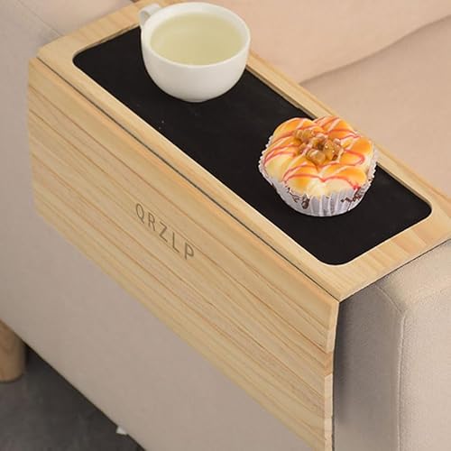 Sofa-Arm-Tablett, faltbar, Couch-Arm-Tisch mit rutschfestem Bambus-Couch-Getränkehalter für Getränke, Snacks, Laptop, Bücher, Snacks, Fernbedienung, Handy von QRZLP