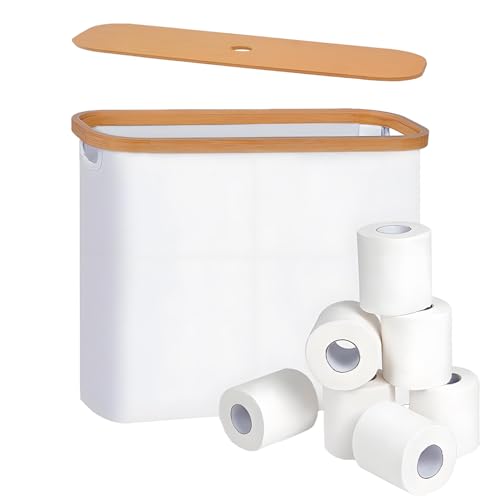 Toilettenpapieraufbewahrung, faltbarer Toilettenpapierkorb mit Bambusdeckelhalter, bis zu 12 Rollen, wasserdichter Toilettenpapier-Organizer für Badezimmer Toilettenpapieraufbewahrung, faltbarer Toilettenpapierkorb mit Bambusdeckelhalter, bis zu 12 Rollen, wasserdichter Toilettenpapier-Organizer für Badezimmer von QRZLP