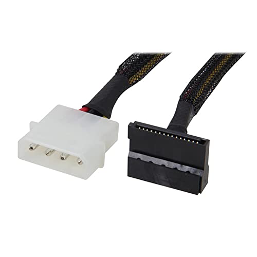 QSBVSO 12 Zoll Molex 4-Pin-Mann auf 2 x Sata Power 15-polig 90-Grad-Splitter-Kabel mit schwarzem Ärmel, ATX12V / 5V & Festplatte der Festplatte. HDD/SSD. von QSBVSO