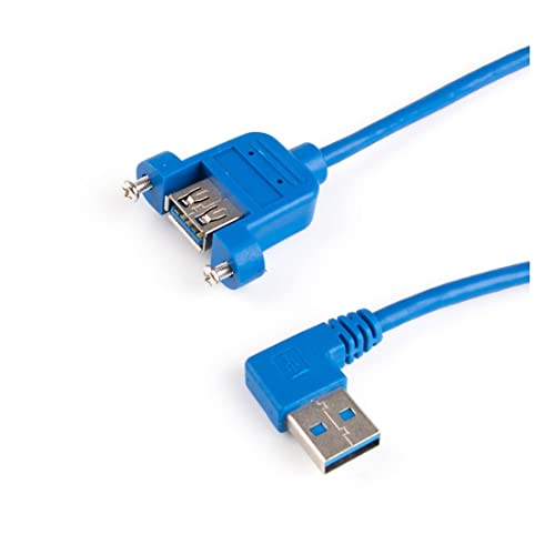USB 3.0 Kabel USB3.0 a Männliche bis weibliche Jack -Panel -Halterung mit Schrauben zu einem männlichen rechtwinkligen Verlängerungskabel blau dunkle 50 cm(Blu) von QSBVSO