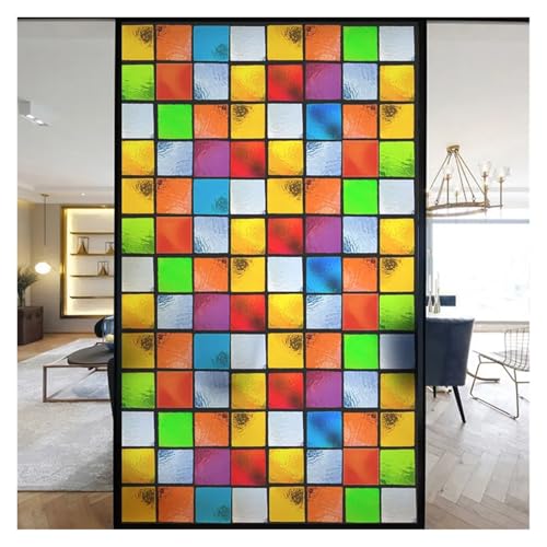 Bunte Buntglasfolie, Moderne Kunst, Geometrie-Muster, Fensteraufkleber, undurchsichtig, selbstklebend, Heimdekoration, Privatsphäre(E,45x120cm) von QSCTYG