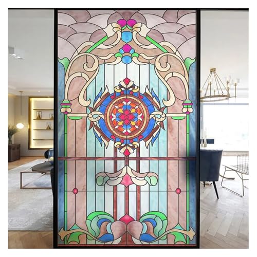 Bunte Buntglasfolie, Moderne Kunst, Geometrie-Muster, Fensteraufkleber, undurchsichtig, selbstklebend, Heimdekoration, Privatsphäre(M,50x90cm) von QSCTYG
