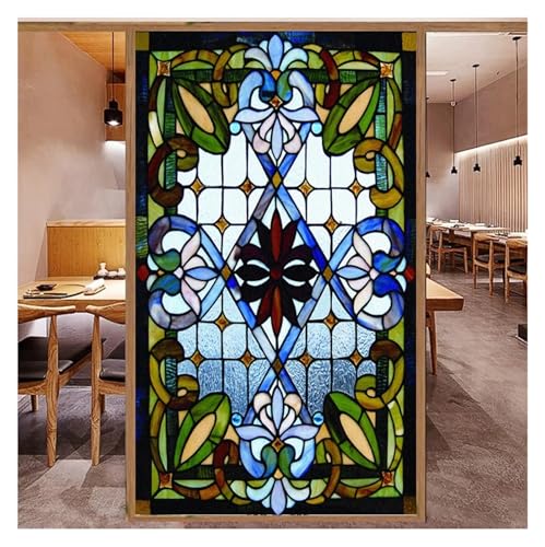 Fenster-Sichtschutzfolie, statisch haftend, Buntglas, Nicht klebend, Anti-UV-Schutz, Wärmeregulierung, Türaufkleber for Zuhause(90x180cm) von QSCTYG