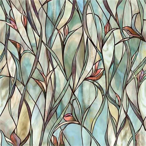 Fensterfolie mit grünem Blattblumenmuster, gebeizt, Drop-Shipping, statisch haftende Glasaufkleber, Fensterdekoration for Zuhause(90x500cm) von QSCTYG