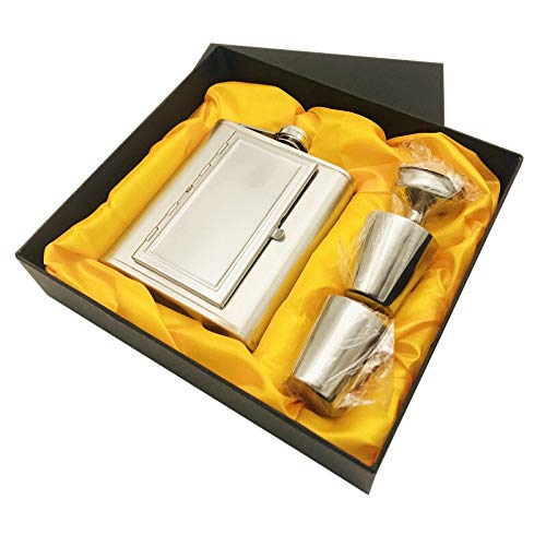 Flachmänner Bpa frei 5 Unzen Whisky-Flasche Krug 18/8 Edelstahl Alkohol-Hüfte-Flasche Spiegel Zigarettenetui HIP Flask Set MIT Gift Box Taschenflasche (Color : Set of Silver) von QSCTYG