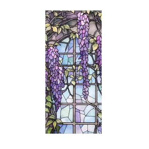 Sichtschutzfolie for Buntglasfenster mit violettem Muster, statische Haftung, Milchglas-Fensterfolie, dekorative Fensteraufkleber, Nicht klebend(45 x 100cm) von QSCTYG