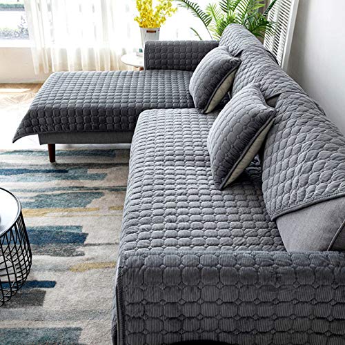 QSCV Ecksofa Sofabezug Für Hunde Haustier rutschfest Sofa-Protektor,Sofa überzug L-Form,Samt Couchbezug-Grau 2 90 * 160cm 1pcs von QSCV