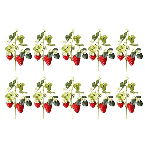 QSDGFH Künstliche Erdbeerstiele, künstliche rote Obstzweige, künstliche Erdbeerpflanzen, Ornamente, Blumenstrauß, Arrangement für Zuhause, Party, Hochzeit, 10 Stück von QSDGFH