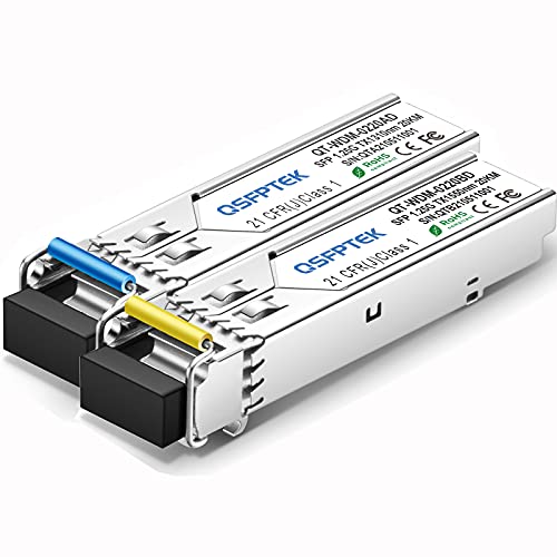 1,25G SFP Modul BIDI WDM Transceiver, 20KM Simplex LC DDM Glasfaser-Transceiver Tx1310/Rx1550nm für Cisco GLC-BX-20U, Cisco GLC-BX-20D, Ubiquiti, Mikrotik, D-Link, Supermicro, Netgear von QSFPTEK