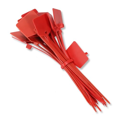 Marker-Nylon-Kabelbinder, Nylon-Kabelbinder mit Marker, selbstsichernde, beschriebene Kabelbinder 15,2 cm für Kabel, Ethernet-Drahtmarkierungsetikett, Rot, 100 Stück von QSFPTEK