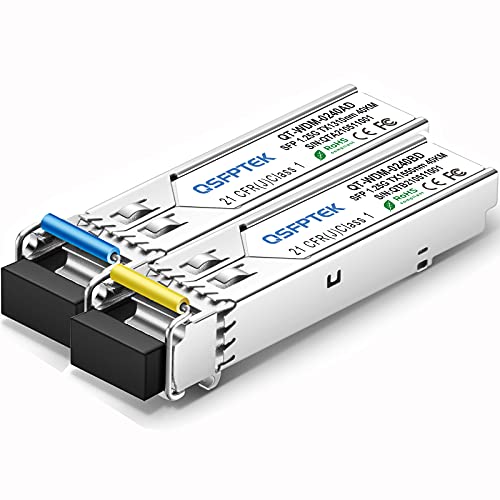 QSFPTEK 1,25G SFP 1000BASE-BX-D BIDI WDM Transceiver, 20KM Simplex LC DDM Glasfaser-Transceiver Tx1310/Rx1550nm für Cisco GLC-BX-40U, Cisco GLC-BX-40D, Ubiquiti, Mikrotik, D-Link, Supermicro, Netgear von QSFPTEK