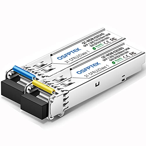 QSFPTEK 1,25G SFP Modul BIDI WDM Transceiver, 3KM Simplex LC DDM Glasfaser-Transceiver Tx1310/Rx1550nm für Cisco GLC-BX-U und GLC-BX-D, Ubiquiti, Mikrotik, D-Link, Supermicro, Netgear von QSFPTEK