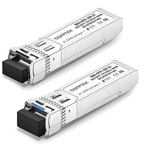 QSFPTEK 10GBASE-BiDi SFP+ Transceiver 10Gbe Mini gbic Module Compatible with Cisco SFP-10G-BX40U/Cisco SFP-10G-BX40D, 1270nm/1330nm-TX/1330nm/1270nm-RX DDM LC SMF, up to 40km - 1 Pair von QSFPTEK