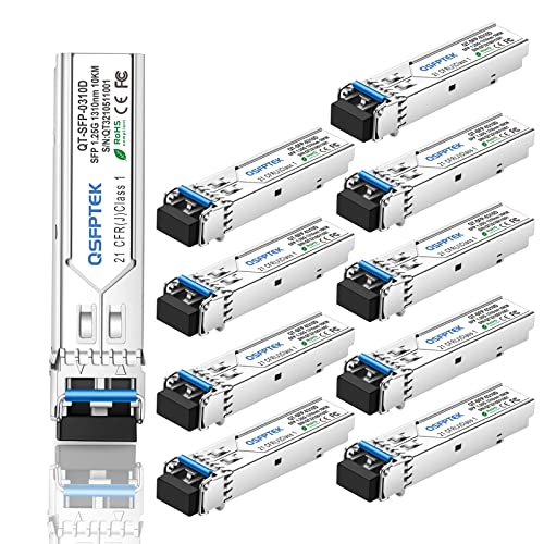 QSFPTEK 10er Pack 1000BASE-LX/LH Gigabit SFP Modul, 1310nm, 10km, DDM, Single-Mode LC Mini-GBIC Transceiver für Cisco GLC-LH-SMD/GLC-LX-SM-RGD, Ubiquiti UF-SM-1G, Netgear, Mikro tik, super micro von QSFPTEK