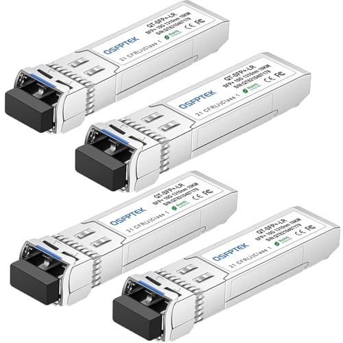 QSFPTEK 4Pack 10GBASE-LR 10G SFP+ modulo, 1310nm, 10km, DDM LC Mini-GBIC ricetrasmettitore per Cisco SFP-10G-LR, Ubiquiti UF-SM-10G, Mikrotik, Qnap NAS, D-Link von QSFPTEK