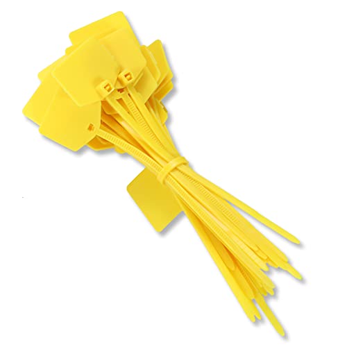 QSFPTEK Gelb 100Pcs Marker-Nylon-Kabelbinder 15.2 cm, Nylon-Kabelbinder mit Marker, selbstsichernde, beschriftete Kabelmarkierungsbinder für Verkabelung, Ethernet-Kabelmarkierung, Gelb/100 Stück von QSFPTEK