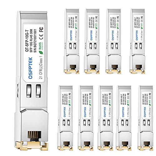 SFP RJ45 Kupfermodul, 10/100/1000BASE-T Gigabit SFP auf RJ45 Mini-GBIC Transceiver für Cisco GLC-T (10/100/1000)/SFP-GE-T (10/100/1000), MikroTik, Supermicro R je 100 m - 10 Stück von QSFPTEK