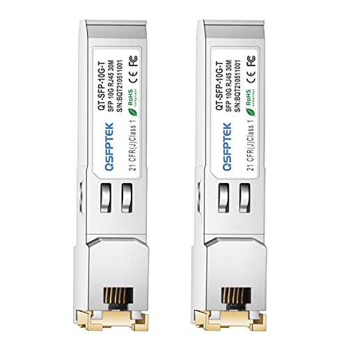SFP RJ45 Kupfermodul, 10/100/1000BASE-T Gigabit SFP auf RJ45 Mini-GBIC Transceiver für Cisco GLC-T (10/100/1000)/SFP-GE-T (10/100/1000), MikroTik, Supermicro R je 100 m - 2 Stück von QSFPTEK
