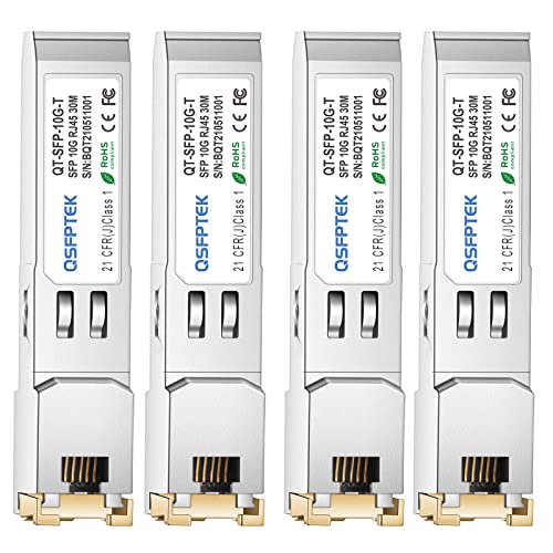 SFP RJ45 Kupfermodul, 10/100/1000BASE-T Gigabit SFP auf RJ45 Mini-GBIC Transceiver für Cisco GLC-T (10/100/1000)/SFP-GE-T (10/100/1000), MikroTik, Supermicro R je 100 m - 4er-Pack von QSFPTEK
