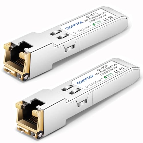 SFP RJ45 Kupfermodul, 10/100/1000BASE-T Gigabit SFP auf RJ45 Mini-GBIC Transceiver für Ubiquiti UF-RJ45-1G, MikroTik, Supermicro Reach, 100 m, 2 Stück von QSFPTEK