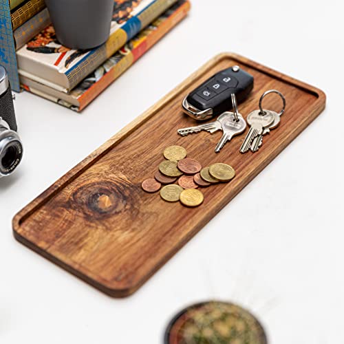 QSIDE Dekotablett Akazie-30x12x1,1cm- Holztablett Deko länglich - Serviertablett Holz - Holzbrett Deko - Holztablett Deko - Holztablett Rechteckig - Dekotablett Holz länglich - Serviertablett Klein von QSIDE GREEN . QUALITY .