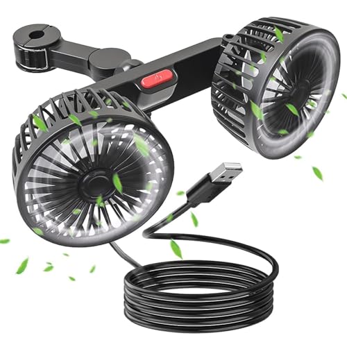 QSJKLC Auto Ventilator Rücksitz für C-Elysee C4 C5 C6 C4L Berlingo C-Crosser, 360° KFZ Kühlventilator, Vehicle Seat Fan, Doppelkopf 10V Auto Ventilator von QSJKLC