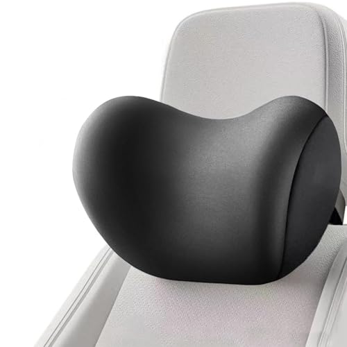 QSJKLC Lendenwirbelstützkissen und Auto-Kopfstütze Nackenkissen Set für Tesla Model 3/Model Y/Model S/Model X, Memory Foam Auto Kopfstütze Kissen, Abnehmbarer,Black-Headrest von QSJKLC