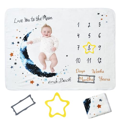 QSLKI 3-teiliges Set Baby Meilenstein Decke, Baby Monatsdecke Neugeborene Junge oder Mädchen, Babydecke Fotodecke mit Meilensteindecke und Rahmen, personalisiertes Babypartygeschenk für Neue Mütter QSLKI 3-teiliges Set Baby Meilenstein Decke, Baby Monatsdecke Neugeborene Junge oder Mädchen, Babydecke Fotodecke mit Meilensteindecke und Rahmen, personalisiertes Babypartygeschenk für Neue Mütter von QSLKI