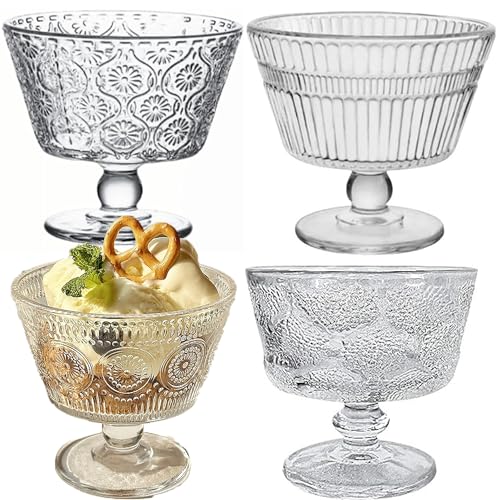 QSLKI 4 Stück Dessertschalen Glas Set, Eisbecher Glas mit Fuß, Mini-Glasschalen, Wiederverwendbare Dessertgläser, Eisgläser für Eiscreme, Obst, Vorspeise, Cocktails, Dessertgläser (Stil 2) von QSLKI