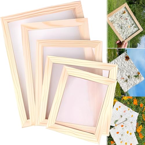 QSLKI 5 Größen Papierherstellung Rahmen, Papierschöpfrahmen, Holzpapierherstellungsform, DIY-Papierhandwerk, Wooden Screen Printing Frame Paper Making für Handgemachte Malerei, Teenager Lehren von QSLKI