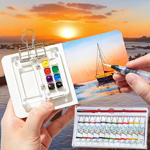 QSLKI 5PCS Reise Aquarell Paletten Set, 12 Farben, Mini Aquarell Set, 8 Grids Holz Mini Palette, Reise Aquarellfarben Set, Aquarell Reise Set, Magnetischer Befestigungsdeckel, Faltbare Holzpalette QSLKI 5PCS Reise Aquarell Paletten Set, 12 Farben, Mini Aquarell Set, 8 Grids Holz Mini Palette, Reise Aquarellfarben Set, Aquarell Reise Set, Magnetischer Befestigungsdeckel, Faltbare Holzpalette von QSLKI