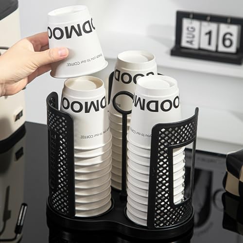 QSLKI Drehbarer Tassen und Deckel Organizer mit 4 Fächern, Tragbare kleine Reifen, Kaffeebecher Spender, Kaffeetassenspender, 360° Tassen und Deckelorganizer, Papierbecher Aufbewahrungshalter für Café von QSLKI