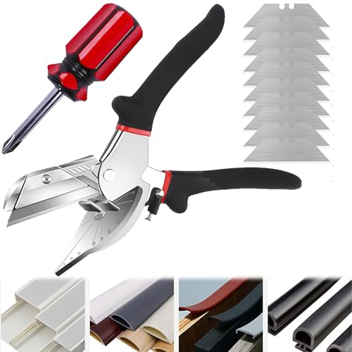 QSLKI Gehrungsschere, 45°-135° für Präzisen Schnitt Multifunktions-Trunking-Schere, Multi-Winkelschneider kann für PVC, Holz, Kunststoff, Gummi, Winkelschere für präzisen Schnitt mit 10 Ersatzklingen von QSLKI