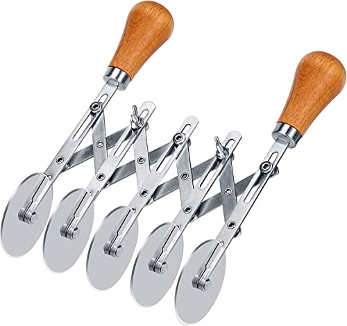 Teigschneider, 5-Rad-Teigausstecher mit Holzgriff, Pizzaschneider Edelstahl 5 Räder justierbar Kuchenteiler Pizzaschneider aus Edelstahl, zum Küchenbacken von QSMYUYE