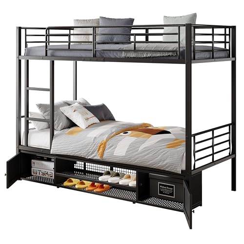 QSOST Etagenbett mit offenem Schuhschrank, Aufbewahrungsschrank mit zwei Türen, für Kinder und Jugendliche, mit Seitenleiter mit Sicherheitstür, 90 x 200 cm QSOST Etagenbett mit offenem Schuhschrank, Aufbewahrungsschrank mit zwei Türen, für Kinder und Jugendliche, mit Seitenleiter mit Sicherheitstür, 90 x 200 cm von QSOST