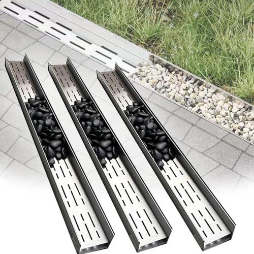 3 Pcs Lineare Entwässerungsrinne Gitterrost Edelstahl Schmaler Bodenablauf Rinnenablauf, Outdoor Ablaufabdeckungsset Für Pflastersteine Garten(W10cm(4")) von QSPNVFB