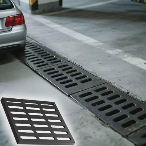 Auffahrt-Ablaufgitter Gusseisen Entwässerungsrinne, Metall Gitterrost Entwässerungsabdeckung Außenbereich Bodenablauf Für Garage Garten Boden(50x50cm(20"x20")) von QSPNVFB