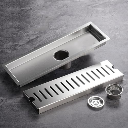 Bodenablauf Rectangulaire Duschrinne Edelstahl Entwässerungsrinne Gitterrost 10cm Breite Lineare Duschablaufabdeckung Für Badezimmer Küche(L 100cm/39") von QSPNVFB