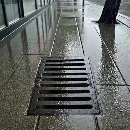 Entwässerungsrinne Gusseisen Gitterrost Für Gehweg Garten, Metall Abflussgitter Außenbereich Regenrinnensiebe Quadratisch Bodenablauf Garage Hof(50x15 cm(20"x6")) von QSPNVFB