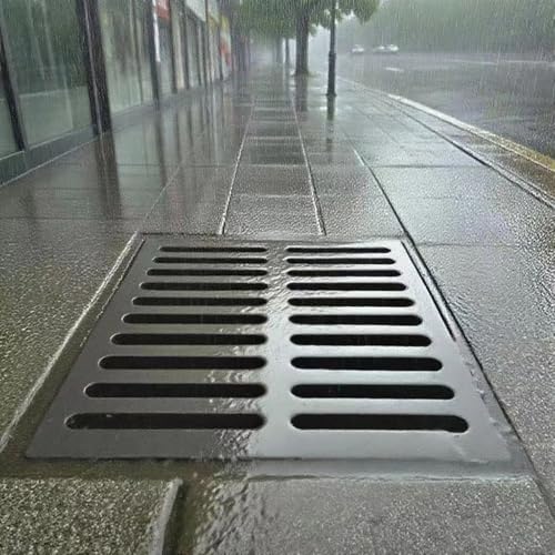 Entwässerungsrinne Gusseisen Gitterrost Für Gehweg Garten, Metall Abflussgitter Außenbereich Regenrinnensiebe Quadratisch Bodenablauf Garage Hof(50x30cm(20"x12")) von QSPNVFB