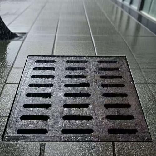 Entwässerungsrinne Gusseisen Gitterrost Für Gehweg Garten, Metall Abflussgitter Außenbereich Regenrinnensiebe Quadratisch Bodenablauf Garage Hof(50x50cm(20"x20")) von QSPNVFB
