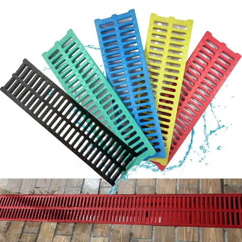 Garten Abflussgitter Kunststoff Entwässerungsrinne 50x15 50x30cm Regenrinnensiebe Schmaler Bodenablauf, Antirutsch Gitterrost Außenbereich Boden(Red,50x25cm(19.5"x10")) von QSPNVFB