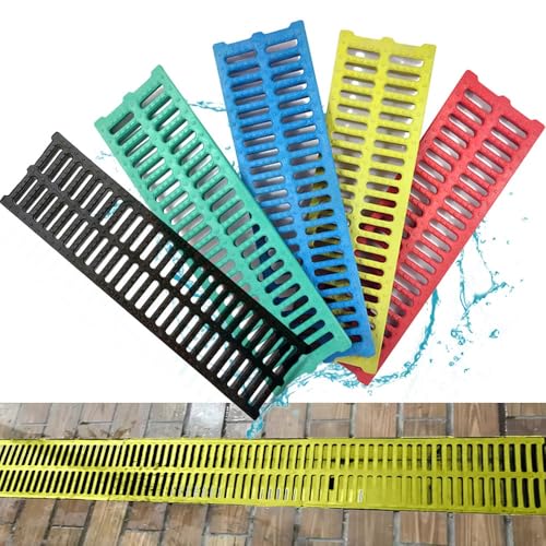 Garten Abflussgitter Kunststoff Entwässerungsrinne 50x15 50x30cm Regenrinnensiebe Schmaler Bodenablauf, Antirutsch Gitterrost Außenbereich Boden(Yellow,50x25cm(19.5"x10")) von QSPNVFB