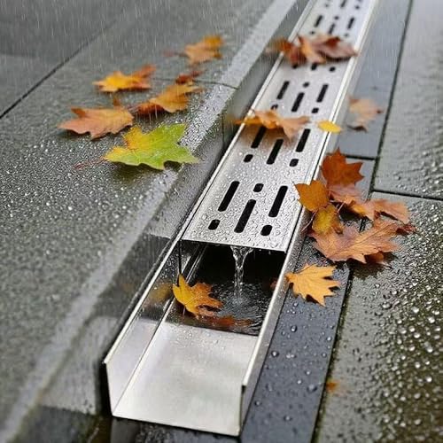 Garten Lineare Ablaufrinne Gitterrost 100cm Edelstahl Entwässerungsrinne Bodenablauf, Schmaler Duschrinne Ablaufabdeckungsset Für Pflastersteine(7x5cm(2.8"x2")) von QSPNVFB