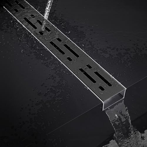 Lineare Ablaufrinne Duschablauf Edelstahl Entwässerungsrinne Rectangulaire Bodenablauf, Schmaler Entwässerungssysteme Für Pool Garten Badezimmer(Black,5x3cm2"x1.2")) von QSPNVFB