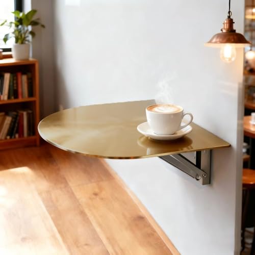 QSPNVFB Halbrund Wandklapptisch Kleiner Bartisch Edelstahl Faltbarer Tischhalterung Pub-Tisch 30cm Schwimmend Wandtisch Für Balkon Arbeitszimmer Esszimmer(Gold) von QSPNVFB