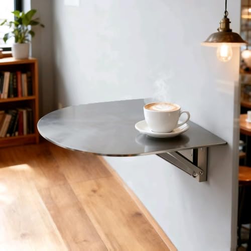 QSPNVFB Halbrund Wandklapptisch Kleiner Bartisch Edelstahl Faltbarer Tischhalterung Pub-Tisch 30cm Schwimmend Wandtisch Für Balkon Arbeitszimmer Esszimmer(Silver) von QSPNVFB