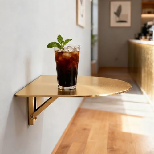 QSPNVFB Halbrund Wandklapptisch Kleiner Edelstahl Pub-Tisch 30cm Schwimmend Bartisch Faltbarer Tischhalterung Für Balkon KüChe Kaffee(Gold) von QSPNVFB